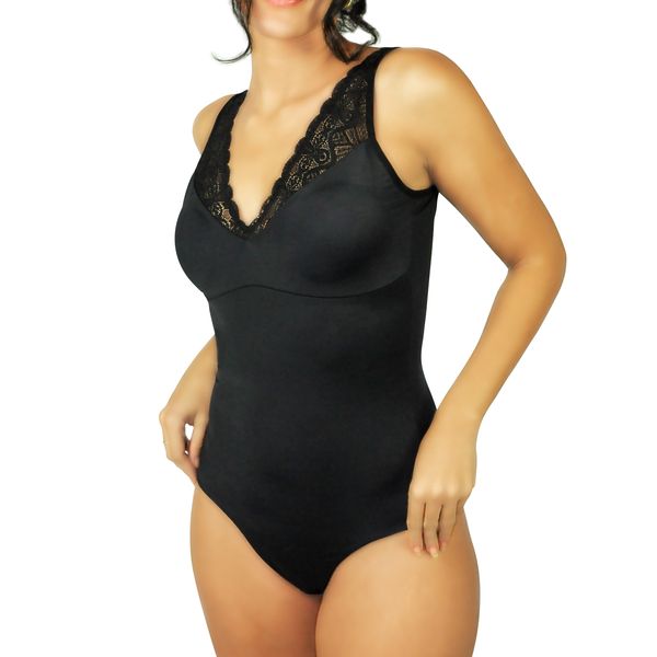 Body Em Laser Cut E Renda Preto