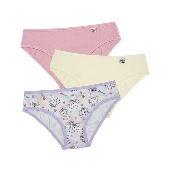 Kit 03 Calcinhas Infantil Em Cotton Unicórnio