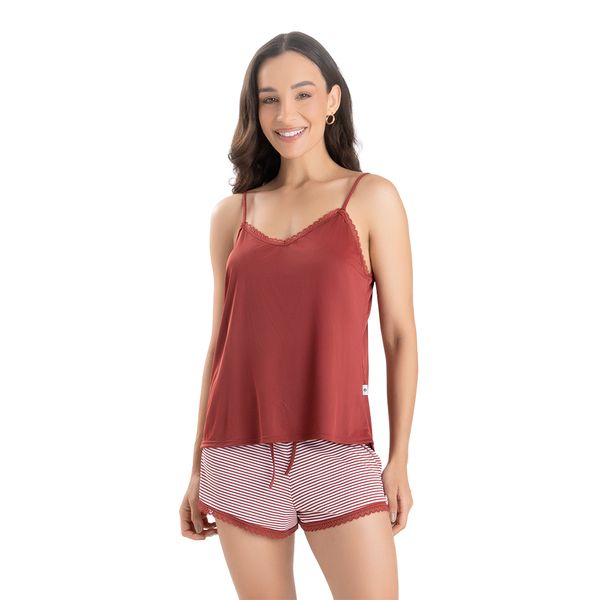 Short Doll De Liganete Listrado Carmim